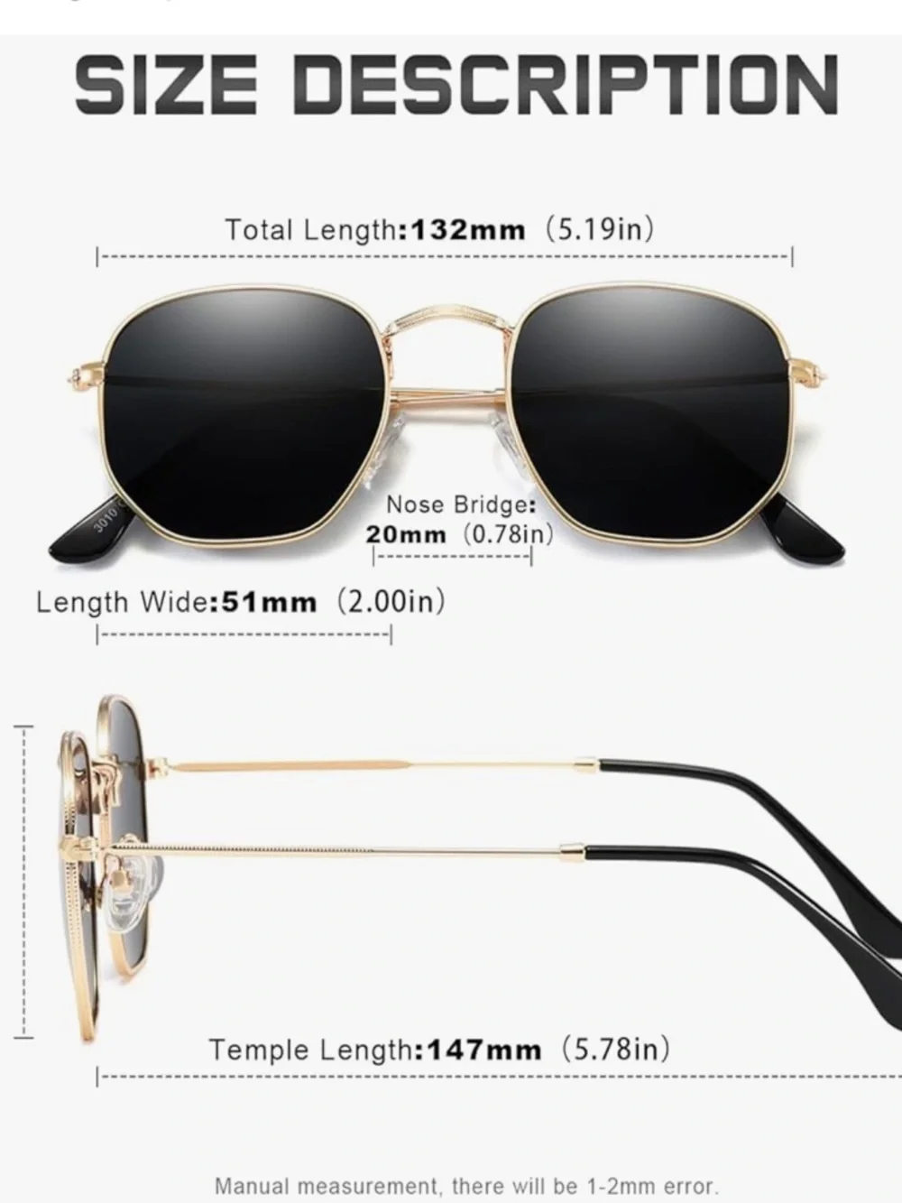 Polarized Sunglasses for Womens Men Trendy Square Hexagonal